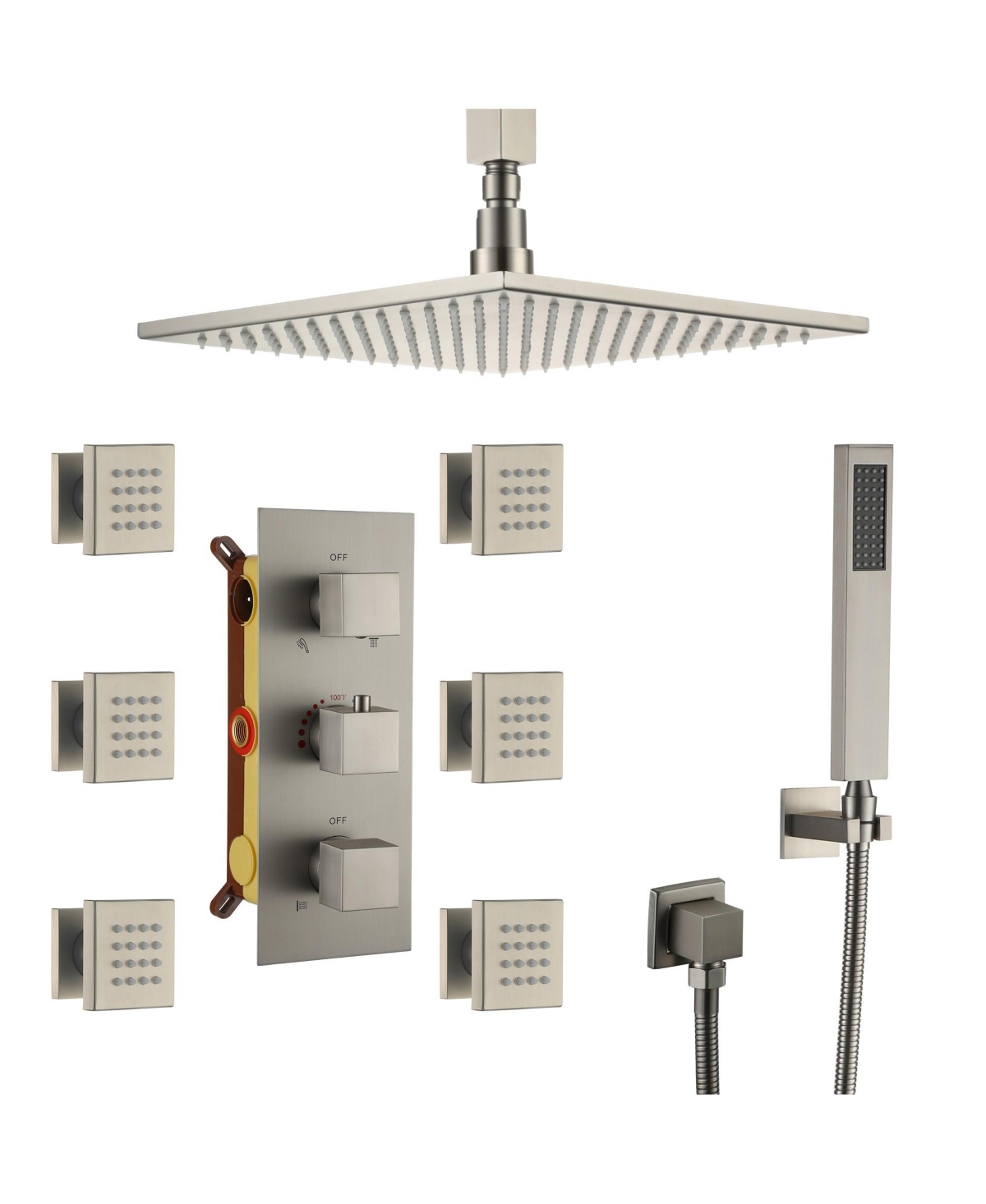 12-inch Luxury Shower System with Handheld Shower Head and Body Jets Led Ceiling Shower Head with Side Spray Thermostatic Shower System Shower Trim Ki