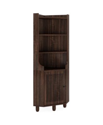 68-Inch Tall Corner Cabinet, Farmhouse Kitchen Storage Cabinet with Doors and Shelves, Rustic Wood Corner Display Cabinet