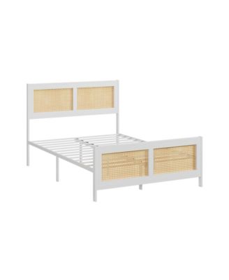 Queen Size Rattan Bed Frame with Headboard, Boho Cane Platform Bed Frame with Strong Metal Slat