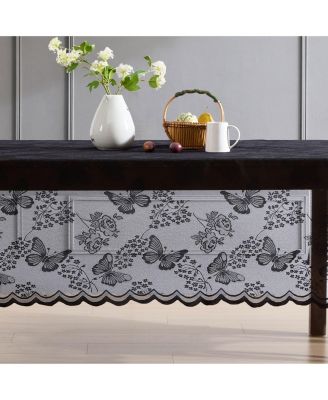 Butterfly Floral Lace Fabric Tablecloth, Lace Fabric Table Cloth for Rectangle Square Tables, Wrinkle Resistant Tablecloth, Patterned Scalloped Tablecloth