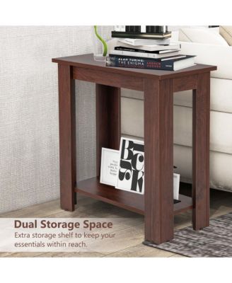 2-Tier End Table Modern Sofa Bedside Table Compact Nightstand w/ Storage Shelf