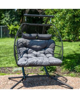 Outdoor Andrei Hanging Double Egg Chair with Cushion and Headrests - Dark Gray