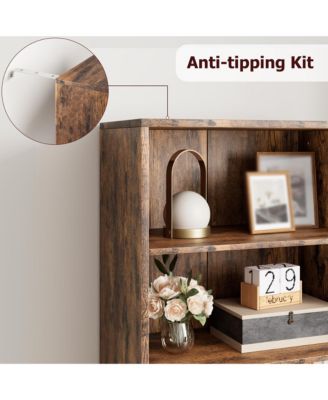 Tall Bookcase with Doors, 4-Tier Wooden Bookshelf