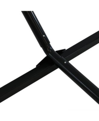 Outdoor 2-Person Double Cotton Rope Hammock with Wood Spreader Bar and 15ft Black Steel Stand