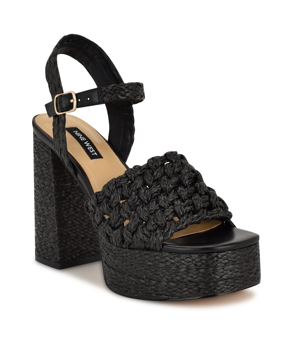 Shop Nine West Women's Vadyn Woven Platform Block Heel Sandals In Black
