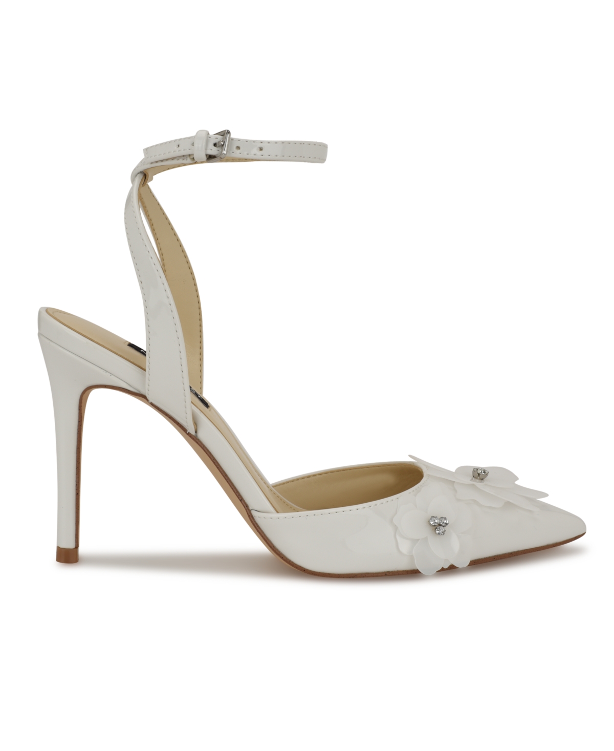 Nine West Women's Fabby Stiletto Heel Pointy Toe Dress Pumps In White Patent