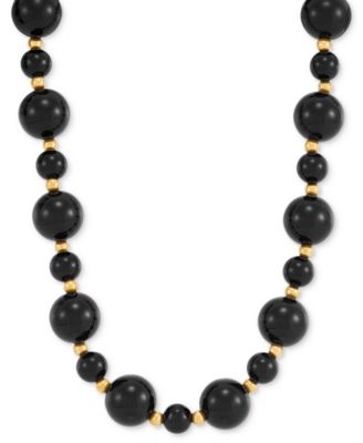 Macy's - Onyx Beaded Necklace (6mm & 10mm) in 14k Gold Over Sterling Silver, 17"