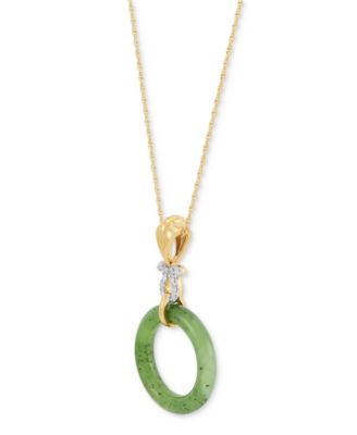 Green Jade & Diamond Accent Pendant Necklace in 14k Gold Over Sterling Silver, 16" + 2" Extender