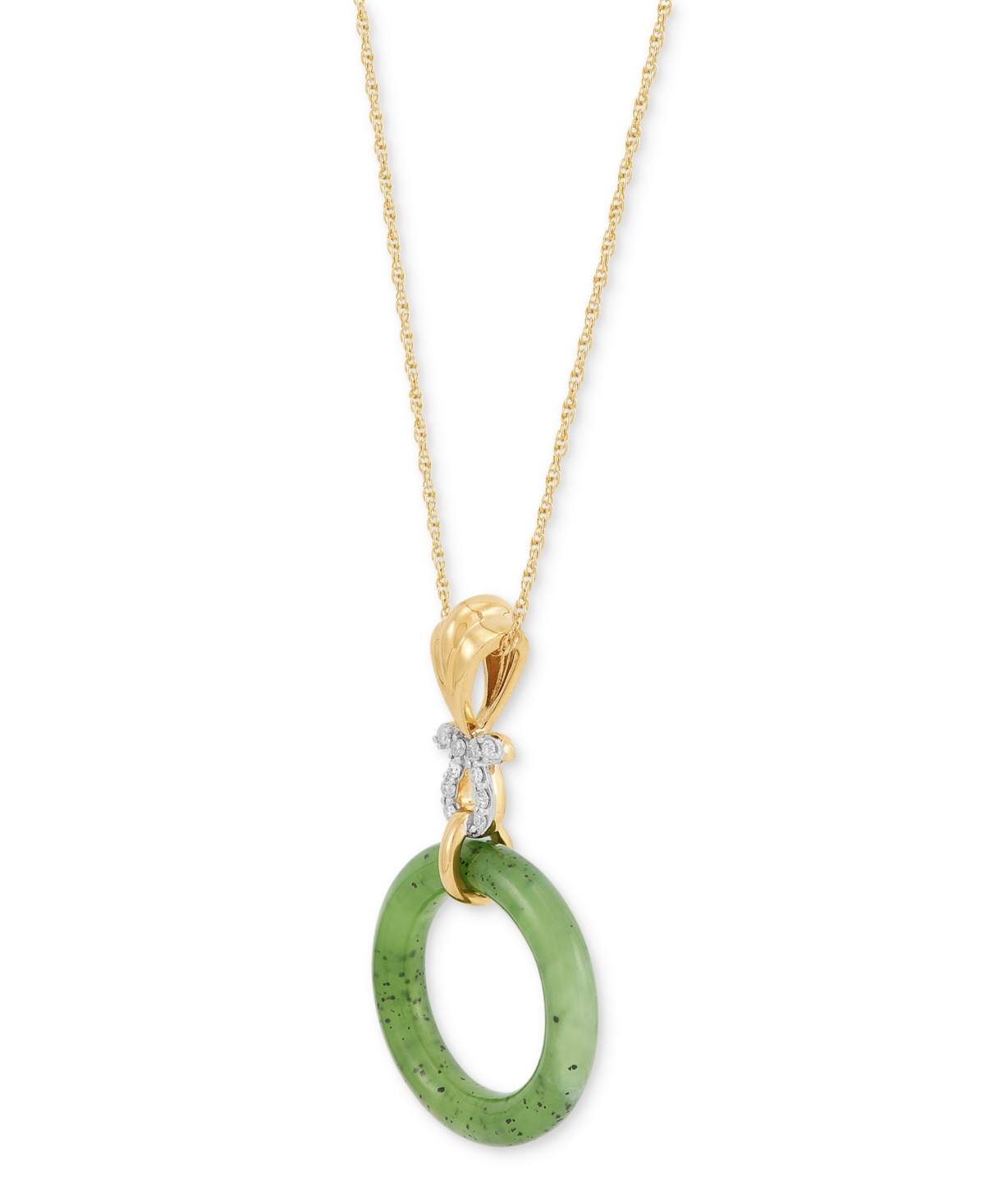 Shop Macy's Green Jade & Diamond Accent Pendant Necklace In 14k Gold Over Sterling Silver, 16" + 2" Extender In 14k Yellow Gold Over Sterling Silver