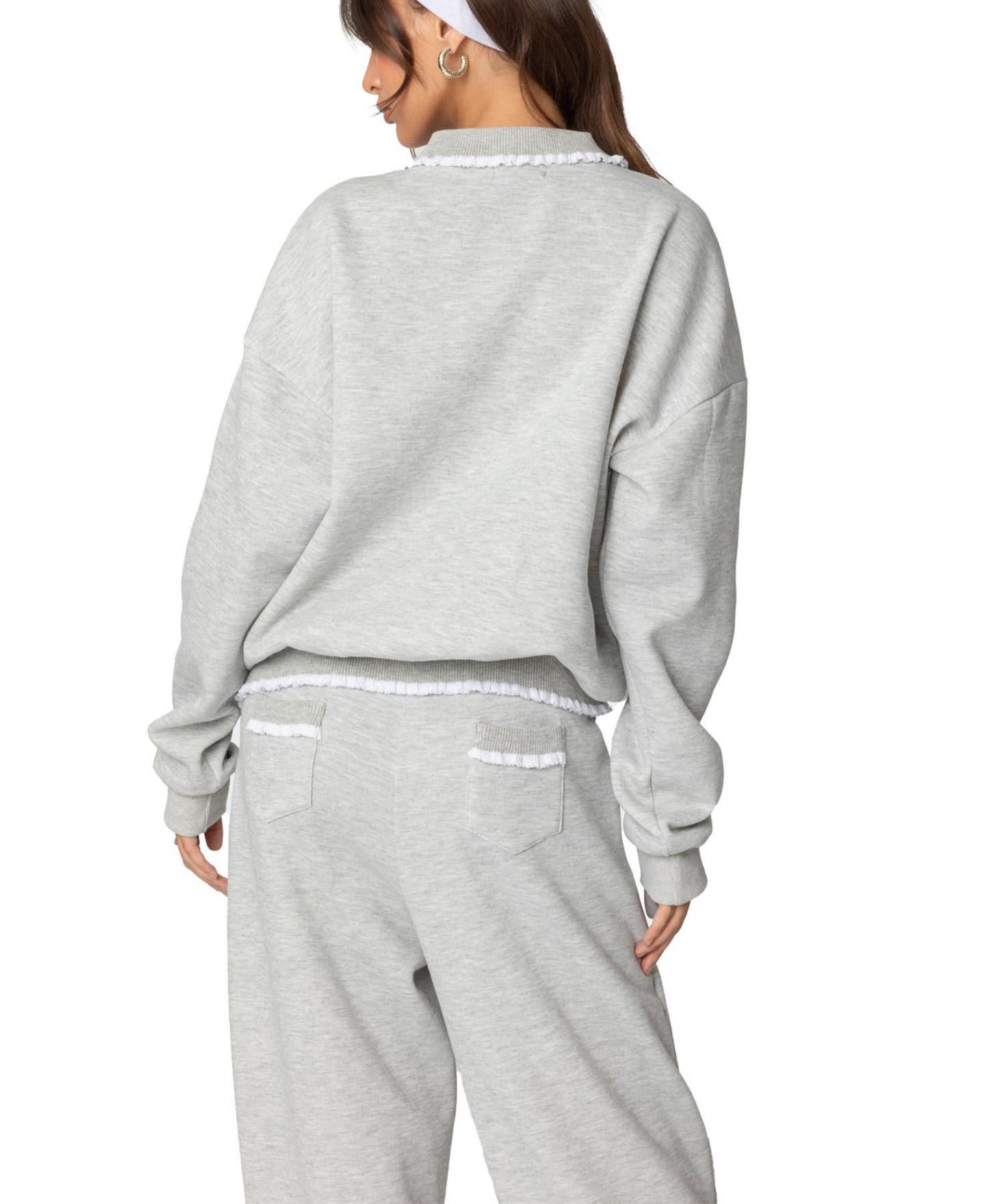 Женская толстовка Edikted Ashtin Ruffle Trim, цвет: Серый меланжевый — фото 2