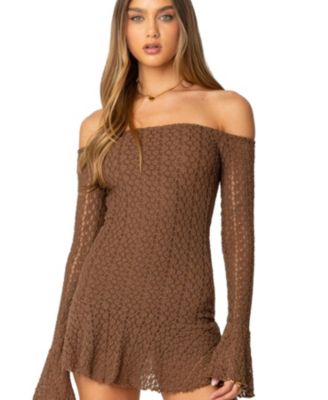 Womens Mya Off Shoulder Textured Mini Dress