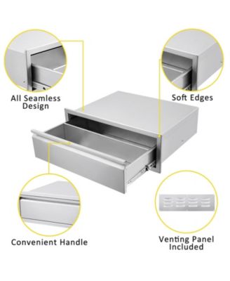 Outdoor Kitchen Drawer with Divider, Stainless Steel Flush Mount Single BBQ Drawer, 30W x 23D x 10H Inches Built-In Access Drawer with Venting Panel for Kitchen Island, Patio, Grill Station