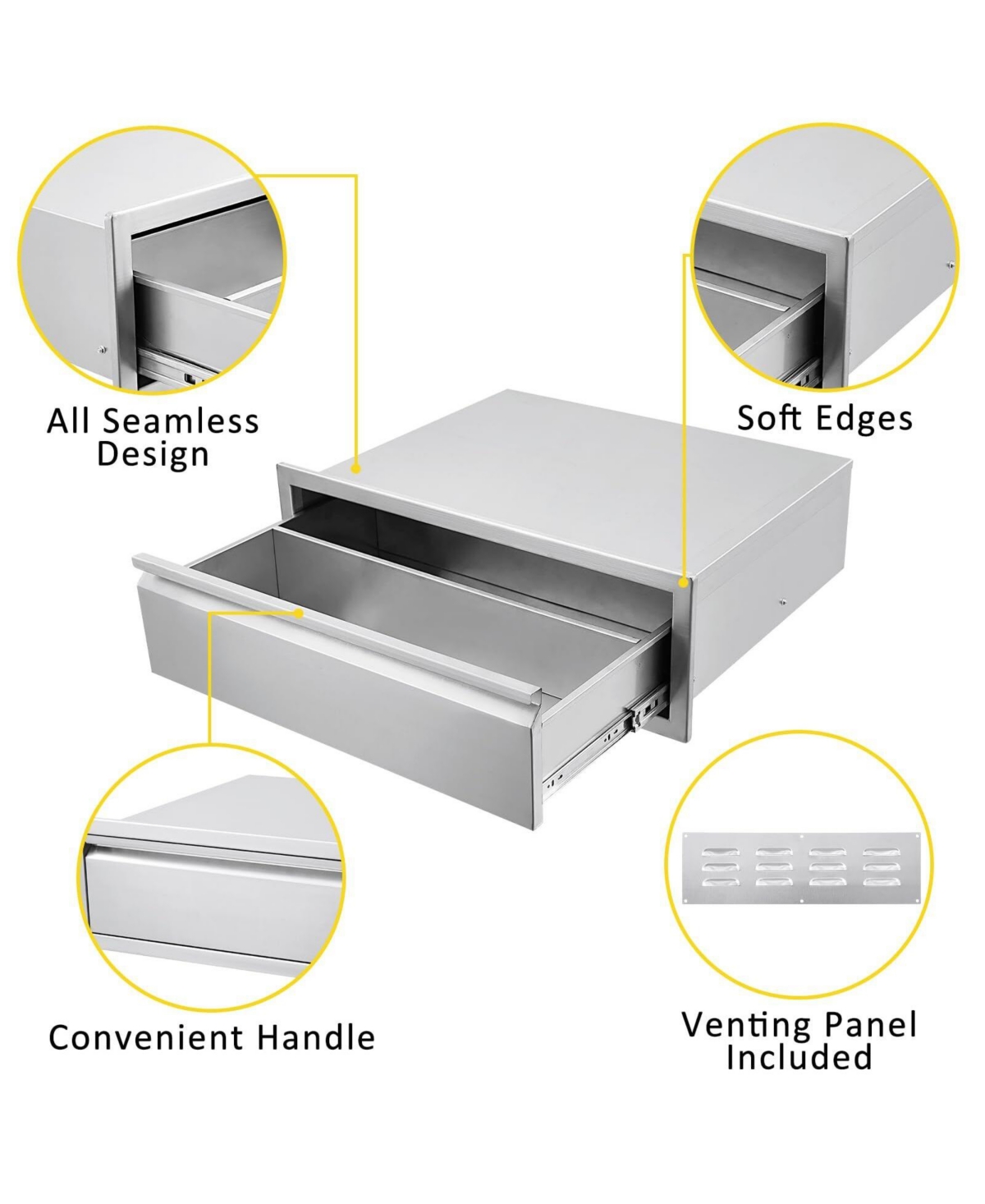 gaomon Outdoor Kitchen Drawer with Divider, Stainless Steel Flush Mount Single Bbq Drawer, 30W x 23D x 10H Inches Built-In Access Drawer with Venting