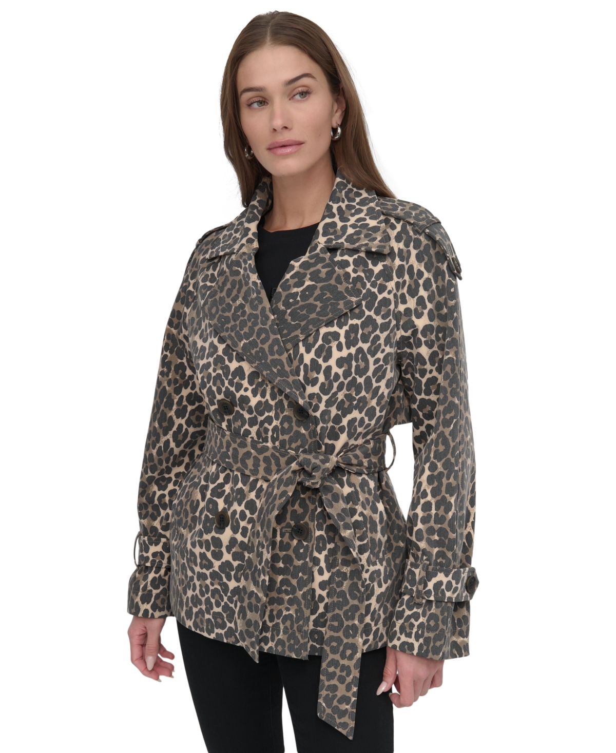 DKNY WOMEN'S SHORT BELTED DOUBLE-BREASTED TRENCH COAT 