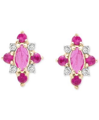 2-Pc. Ruby (3/4 ct. t.w.) & Diamond (1/20 ct. t.w.) Cluster Earrings & Pendant Necklace Set in 14k Gold-Plated Sterling Silver