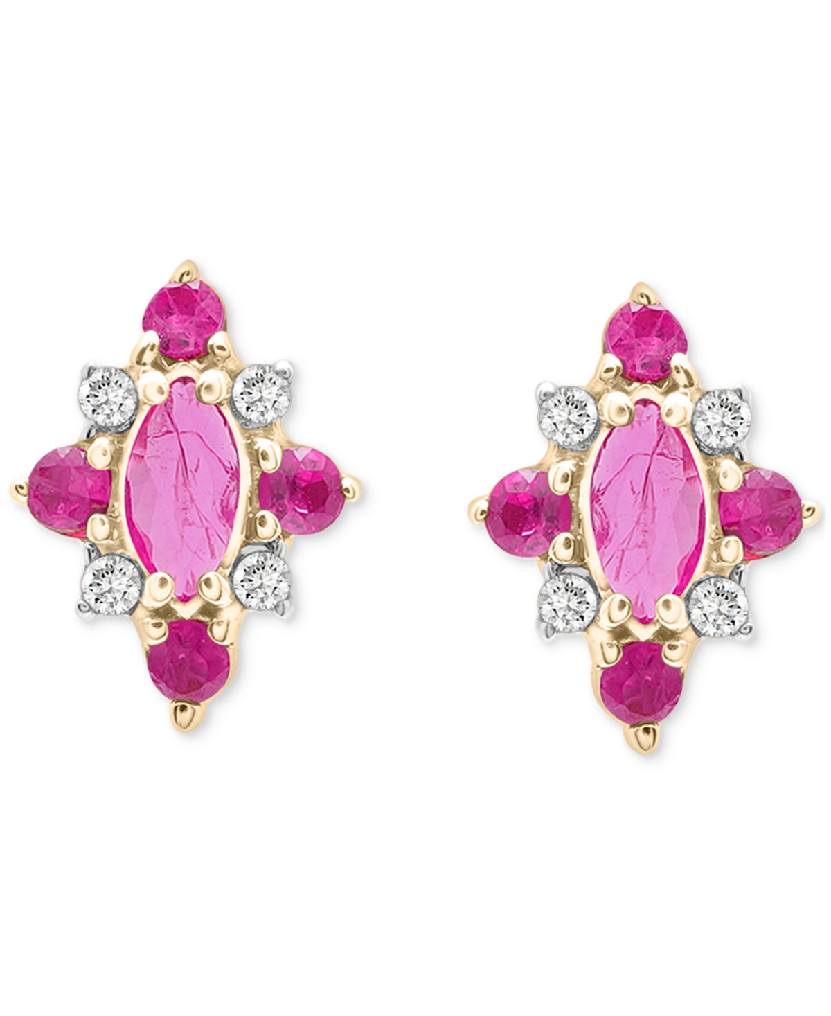 Macy's 2-pc. Ruby (3/4 Ct. T.w.) & Diamond (1/20 Ct. T.w.) Cluster Earrings & Pendant Necklace Set In 14k G In Ruby