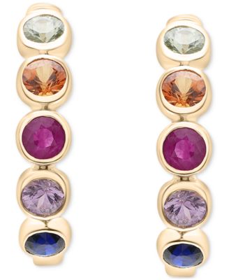 Macy's - Lab Grown Ruby (1/3ct. t.w.) & Lab Grown Multi-Sapphire (1-1/10 ct. t.w.) Small Huggie Hoop Earrings in 14k Gold-Plated Sterling Silver, 0.75"