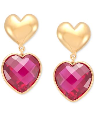 Ruby Heart Double Drop Earrings (12-1/10 ct. t.w.) in 24k Gold-Over Sterling Silver