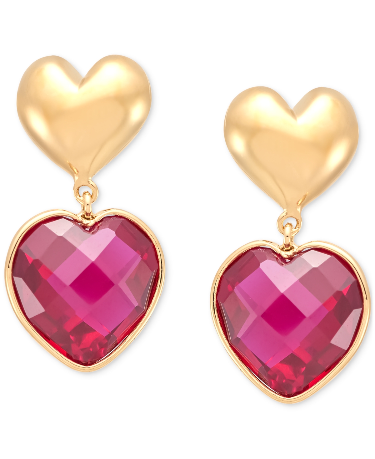 Macy's Ruby Heart Double Drop Earrings (12-1/10 Ct. T.w.) In 24k Gold-over Sterling Silver In Ruby