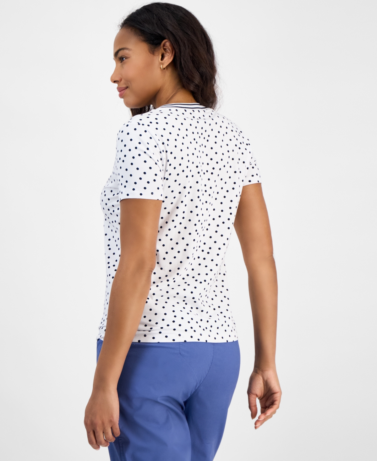 Nautica Jeans Women's Polka-dot Rivera Top In Bright White,night Sky