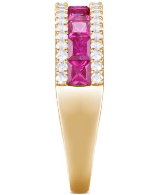 Emerald (1 ct. t.w.) & Diamond (1/3 ct. t.w.) Channel Set Band in 14k Gold (Also available in Ruby & Sapphire)