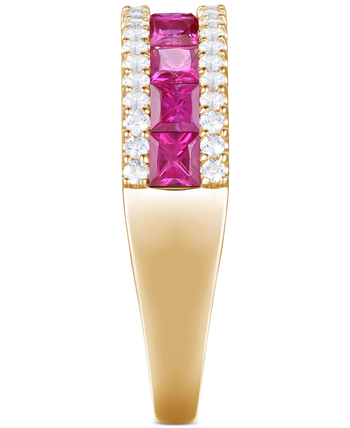 Macy's Emerald (1 Ct. T.w.) & Diamond (1/3 Ct. T.w.) Channel Set Band In 14k Gold (also Available In Ruby & In Ruby