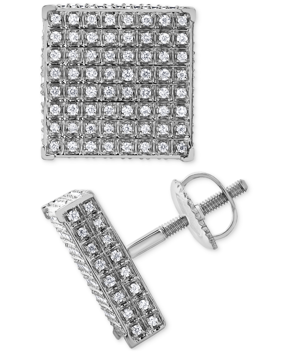 Macy's Diamond Pave Square Stud Earrings (5/8 Ct. T.w.) In 14k White Gold In White Gold