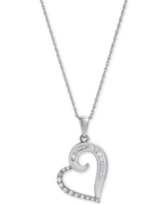 Macy's - Diamond Heart 18" Pendant Necklace (1/5 ct. t.w.) in 10k White Gold