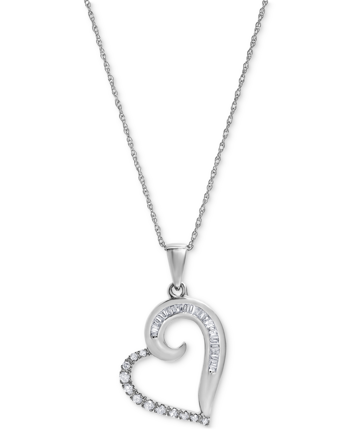 Macy's Diamond Heart 18" Pendant Necklace (1/5 Ct. T.w.) In 10k White Gold In White Gold