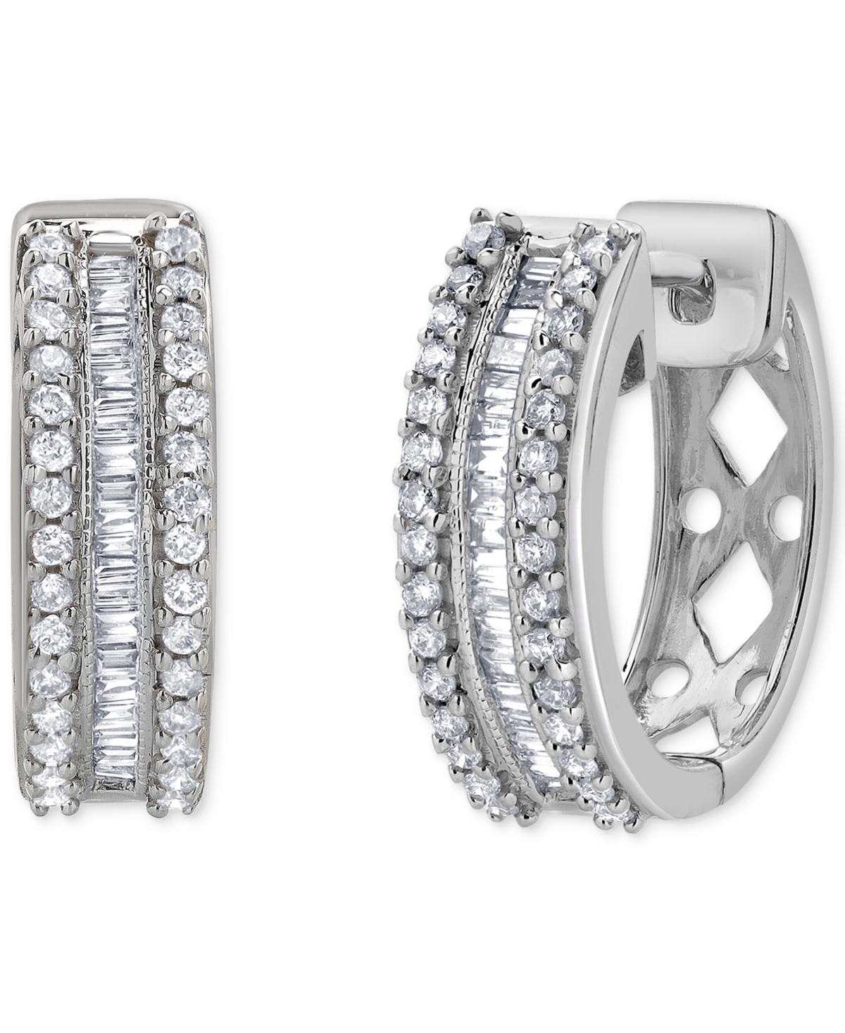 Macy's Diamond Triple Row Hoop Earrings (1/2 Ct. T.w.) In 14k White Gold In White Gold