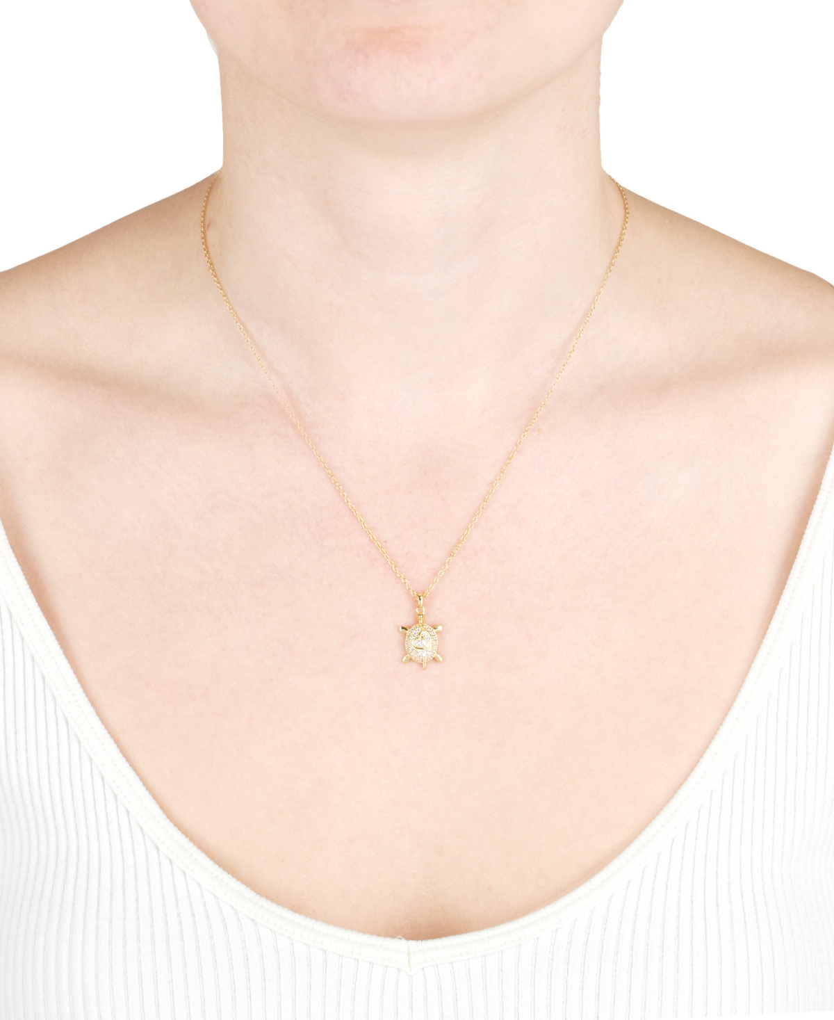 Macy's Cubic Zirconia Turtle Pendant Necklace (3/8 Ct. T.w.) In 14k Gold Over Sterling Silver In Gold