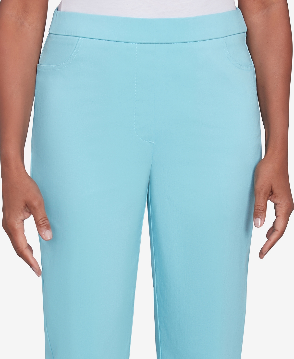 Alfred Dunner Petite Classics Flat Front Allure Clamdigger Pants In Aqua