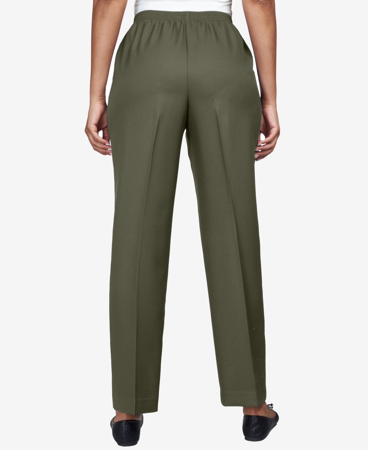 Alfred Dunner Petite Classics All Around Elastic Waist Accord Short Length Pants In Olive