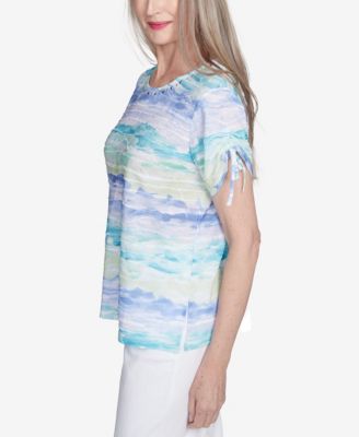 Women's Tied Short Sleeve Watercolor Top