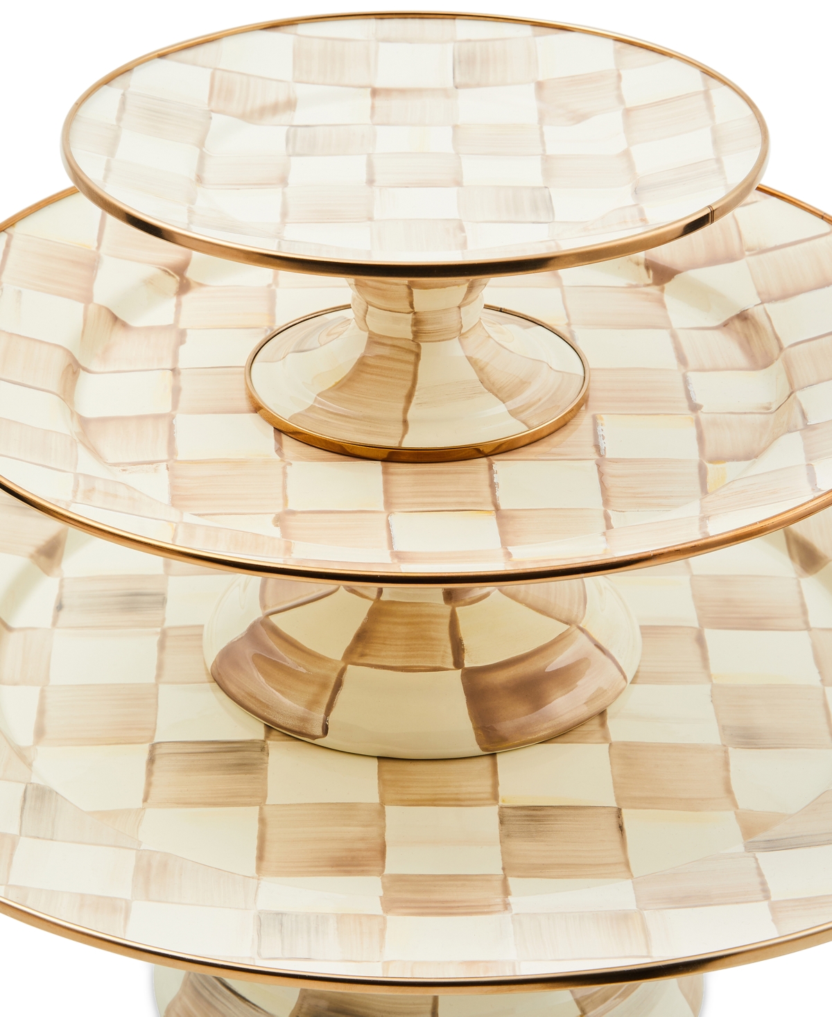 Mackenzie-childs Mocha Check Mini Pedestal Platter In Brown