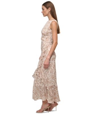 Women's Jewel-Neck Sleeveless Ruffle-Trim Chiffon Dress