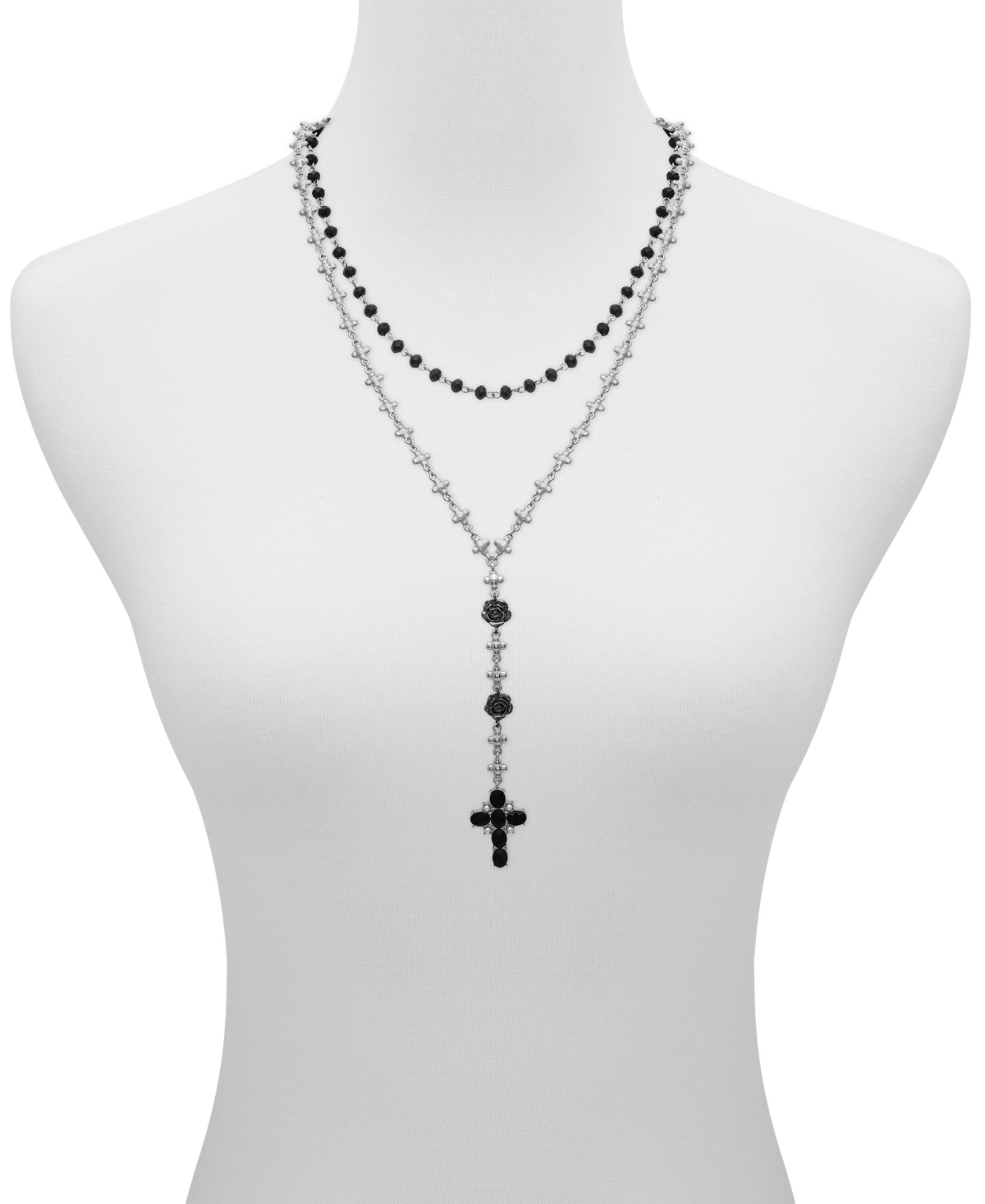 GUESS COLOR STONE & IMITATION PEARL CROSS LAYERED LARIAT NECKLACE, 24" + 2" EXTENDER 