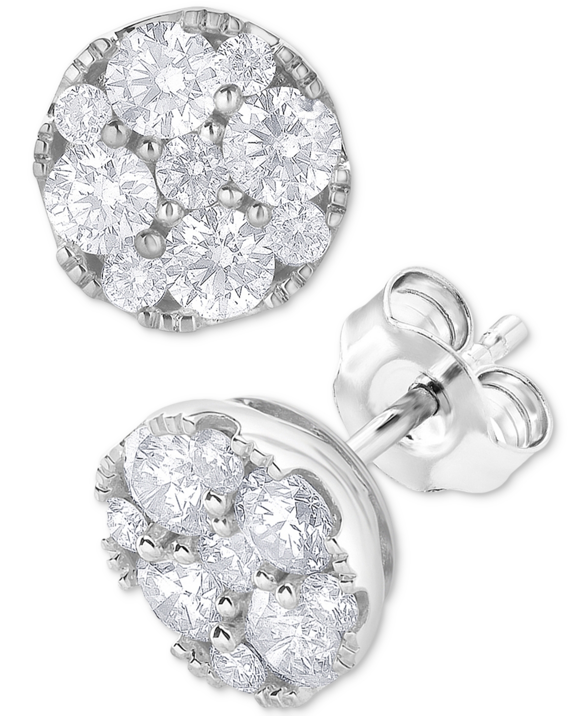 Macy's Diamond Cluster Stud Earrings (1 Ct. T.w.) In 14k White Gold In White Gold