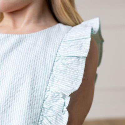 Big Girls Seersucker Flutter Sleeve Open Back Dress