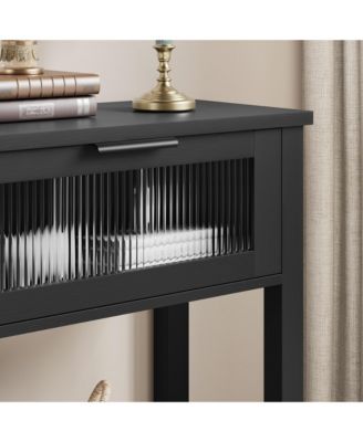Entryway Table, Wood Console Table with 2 Glass Drawers
