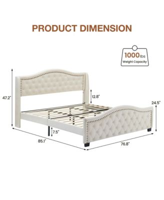 King Size Bed Upholstered Platform Bed Frame with Tall Headboard 47.2"