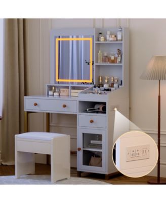 Vanity Desk with Mirror & 3 Color Led Lighted
