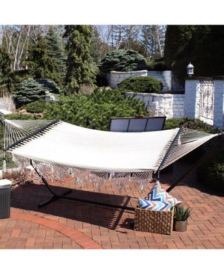 Heavy-Duty 2-Person Woven Polyester Style Hammock with Crocheted edges and Wooden Spreader Bars - 600 lb Weight Capacity