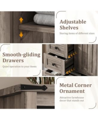 5 Drawer Dresser, Farmhouse Wooden Chest of Drawers with Sliding Barn Door, Adjustable Shelf, Tall Antique Dresser, Storge Cabinet for Bedroom, Living Room