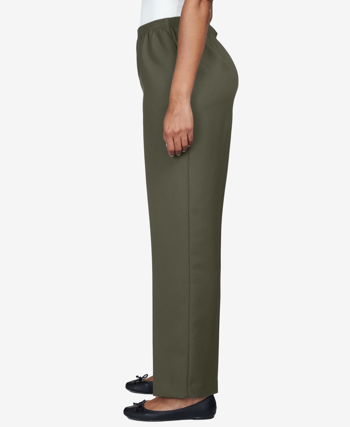 Alfred Dunner Petite Classics All Around Elastic Waist Accord Short Length Pants In Olive