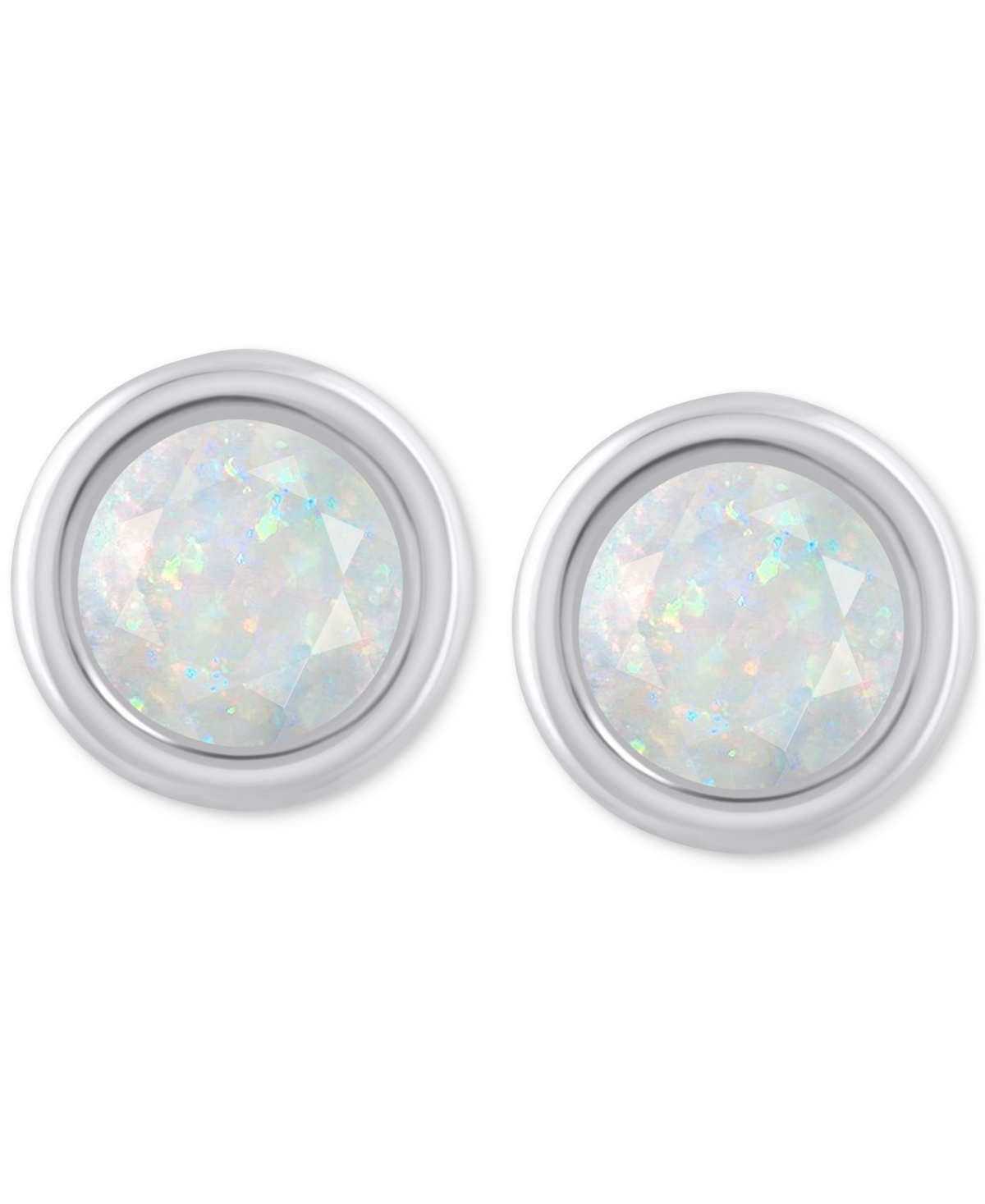 Macy's Lab-created Opal Bezel Stud Earrings (1-1/5 Ct. T.w.) Stud Earrings In 10k Gold (also In Additional In Opal,white Gold