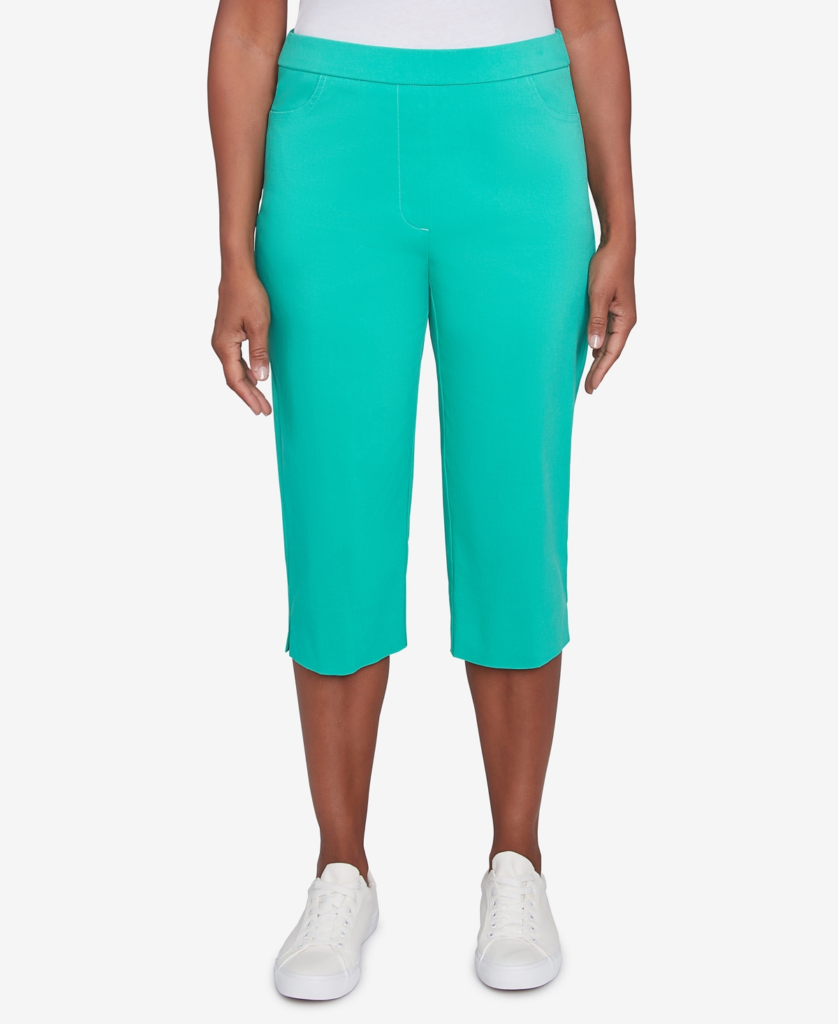 Alfred Dunner Petite Classics Flat Front Allure Clamdigger Pants In Jade