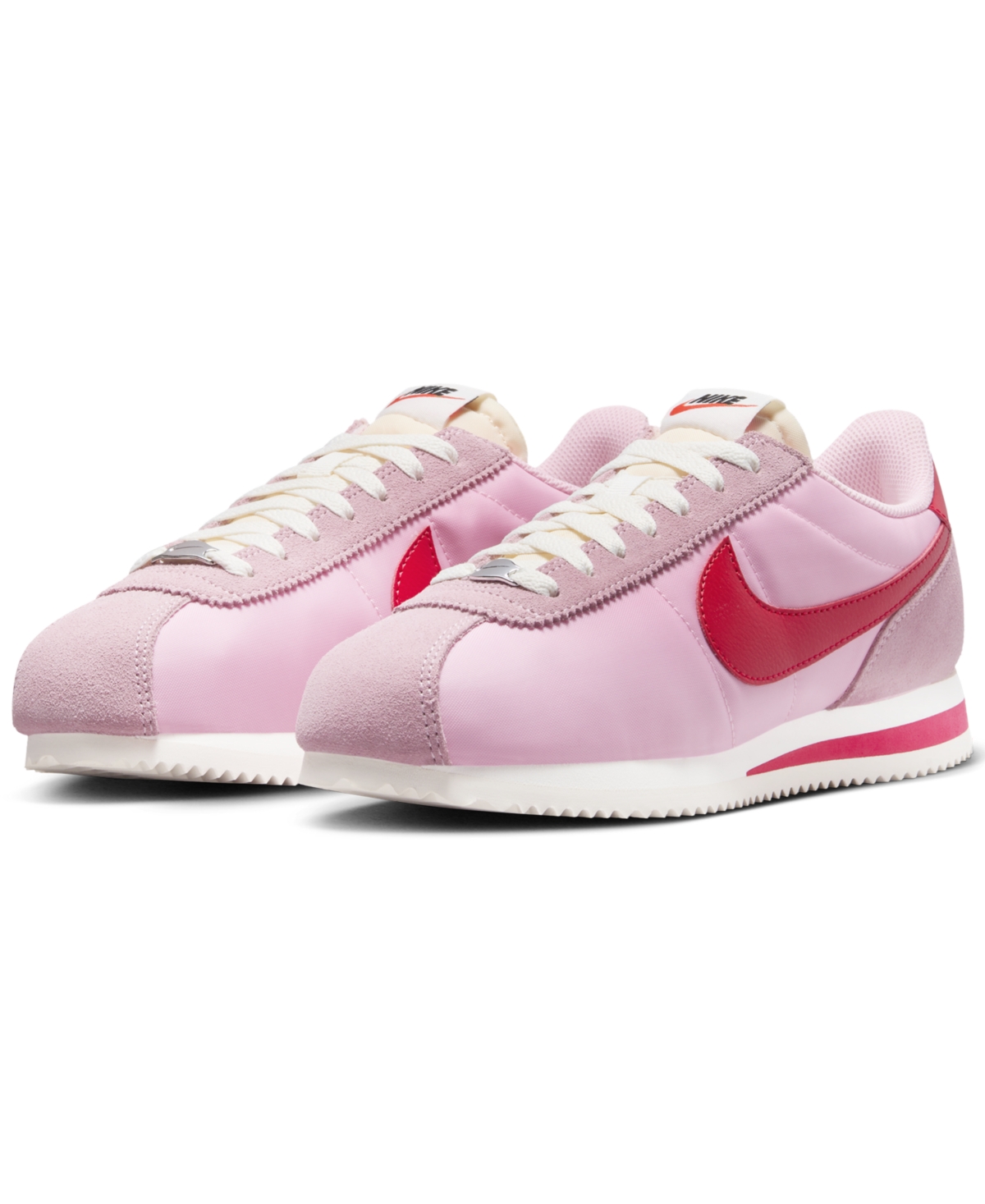 Nike Women's Cortez Textile Casual Sneakers From Finish Line In Soft Pink,fire Red