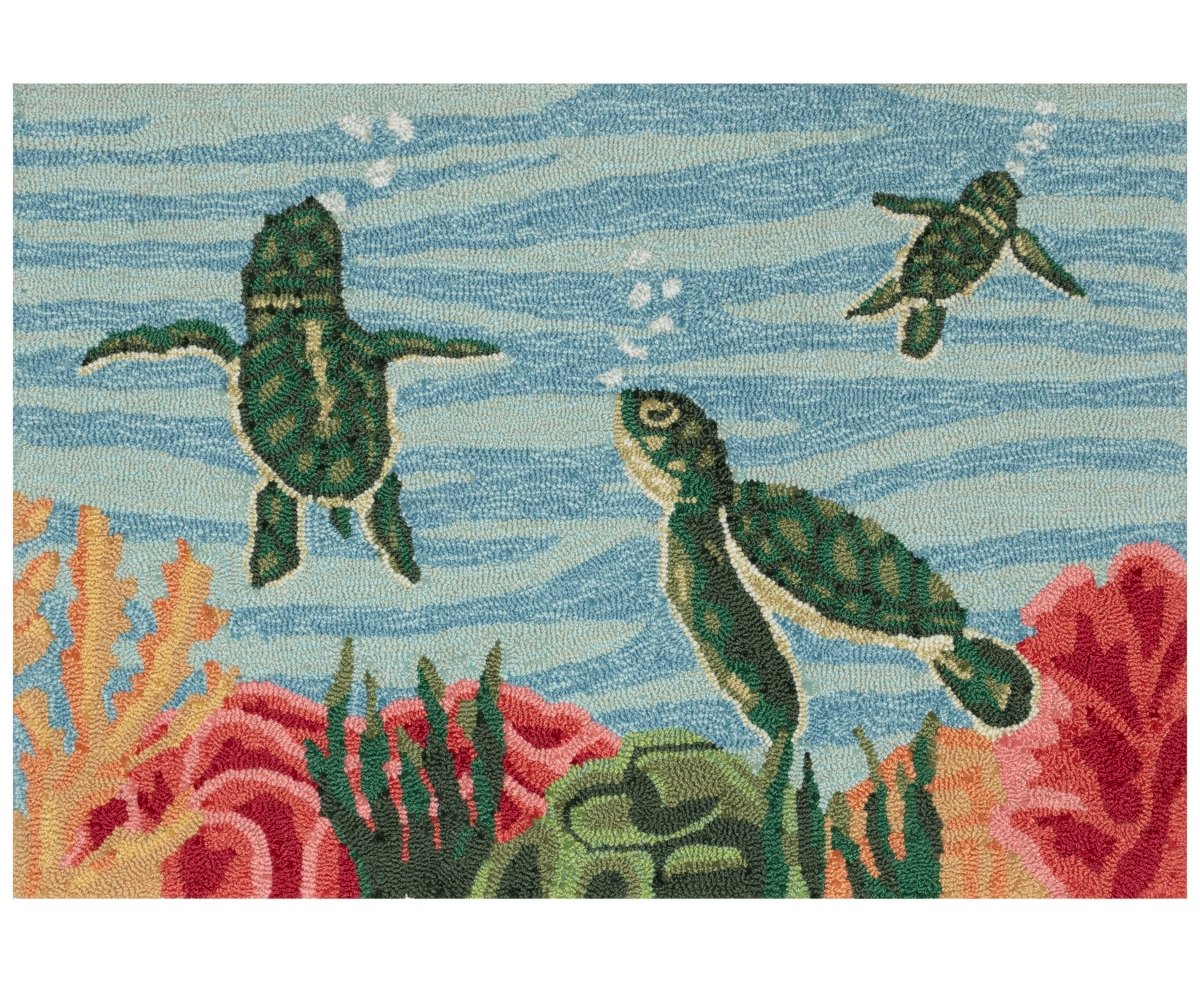 Liora Manne Frontporch Swimming Baby Turtles Area Rug, 2'6 X 4' In Navy
