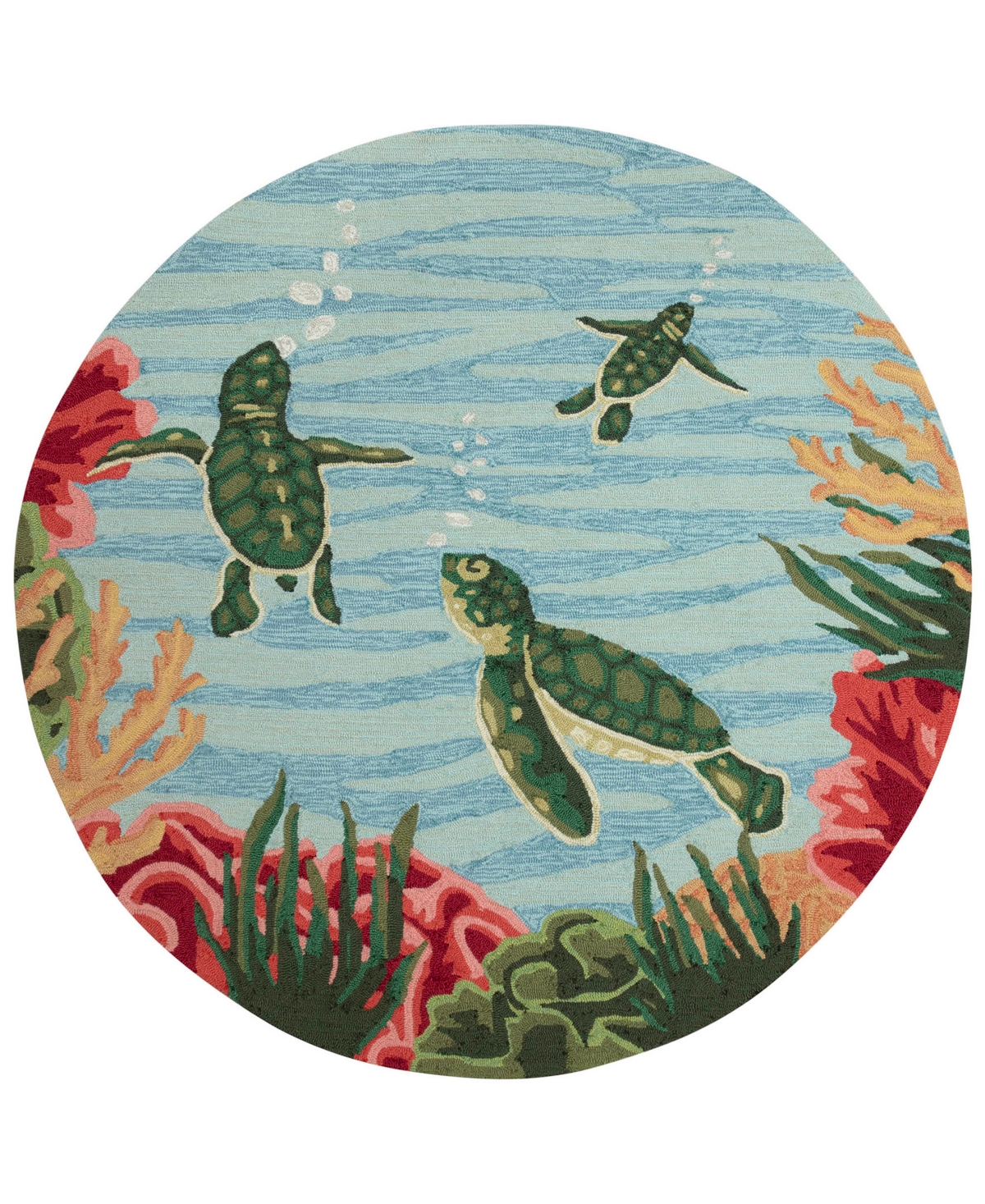 Liora Manne Frontporch Swimming Baby Turtles Round Area Rug, 5' X 5' In Navy